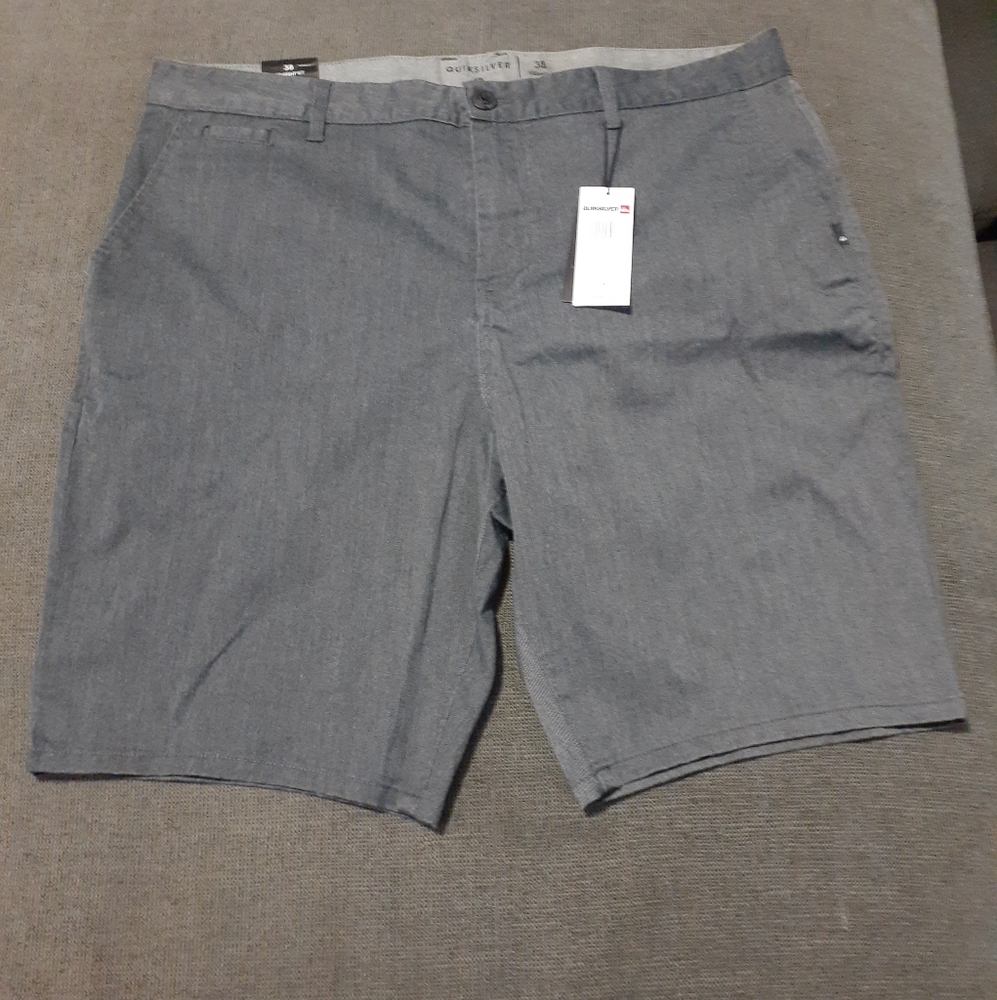 Quiksilver Chino Shorts Mens 38 Gray Straight Fit 10" Inseam Cotton Blend NWT